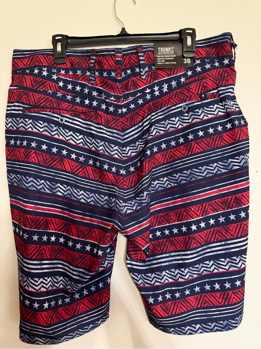 Tribal Red and Navy Geometric Star-Print Flat Front Men's Shorts